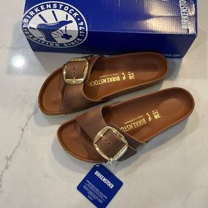 Birkenstock Madrid Big Buckle sandal. Cognac. NEVER WORN!